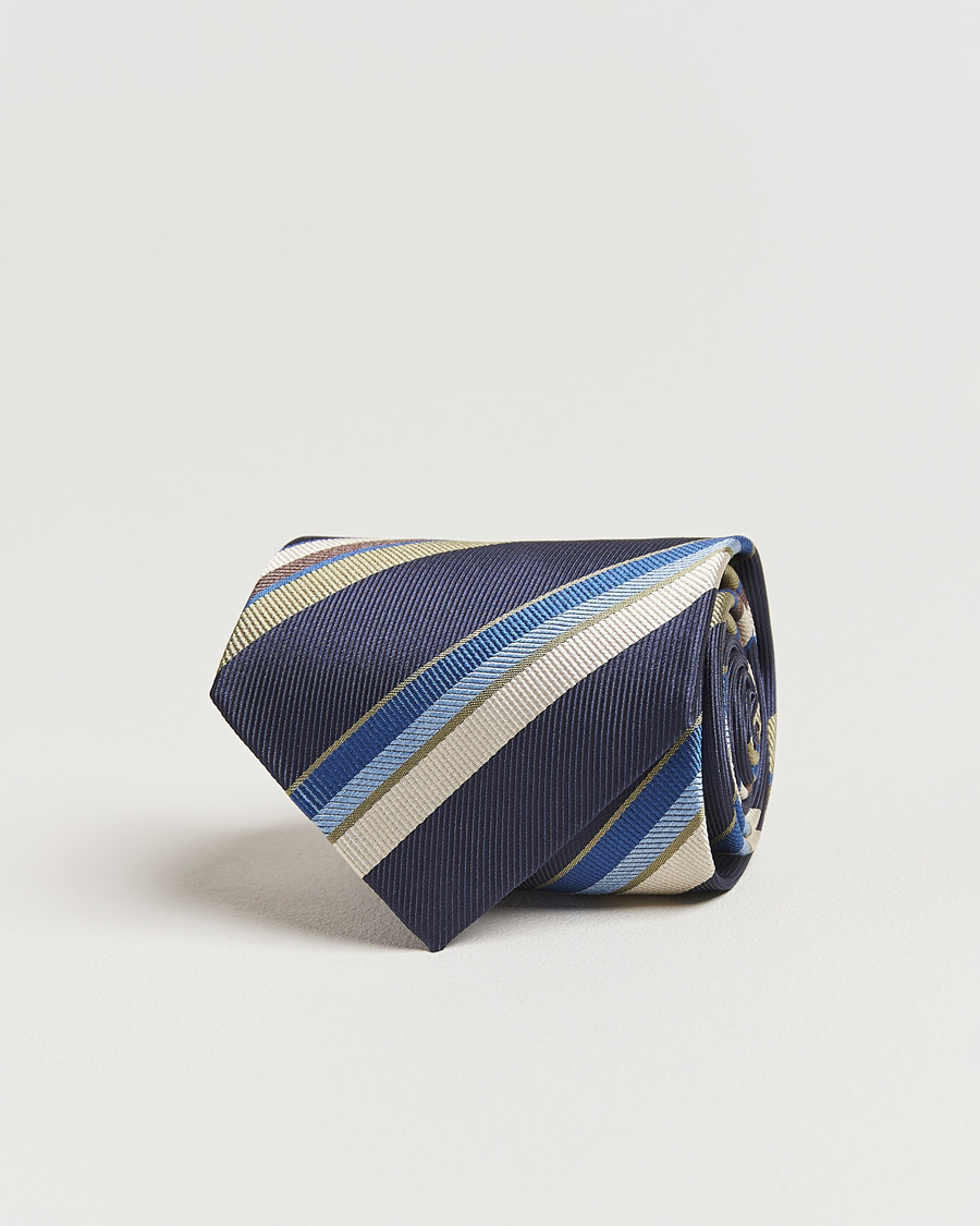 Herren | Krawatten | Stenströms | Striped Silk Tie Navy