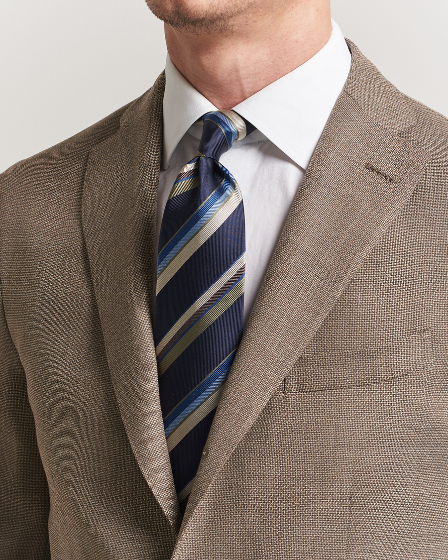 Herren | Krawatten | Stenströms | Striped Silk Tie Navy