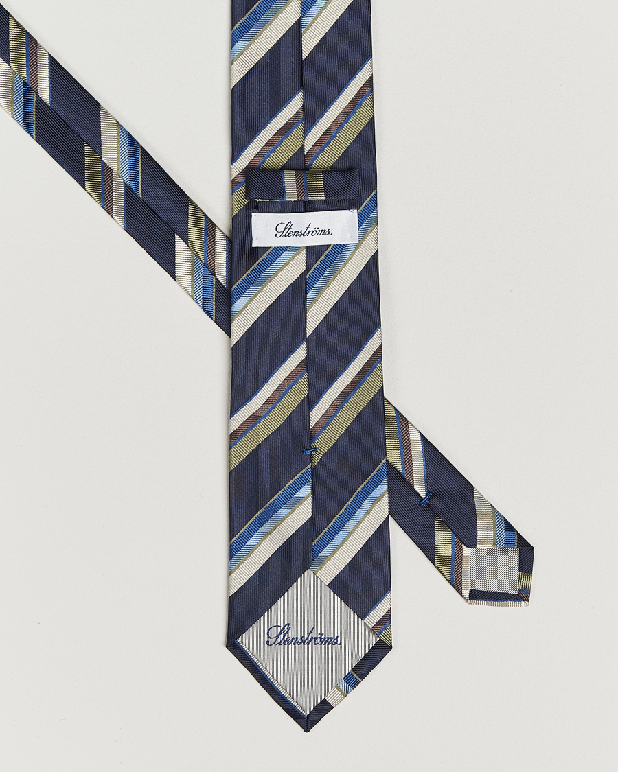 Herren | Krawatten | Stenströms | Striped Silk Tie Navy