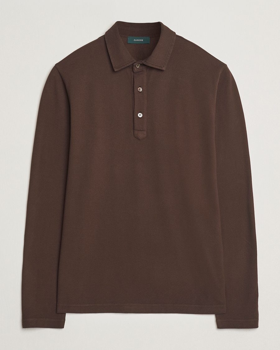 Herren | Poloshirts | Zanone | Soft Cotton Piquet Long Sleeve Polo Dark Brown