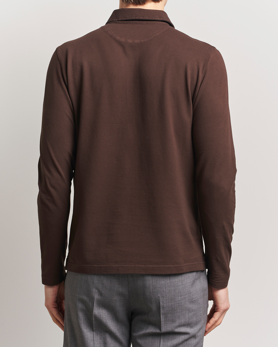 Herren | Poloshirts | Zanone | Soft Cotton Piquet Long Sleeve Polo Dark Brown