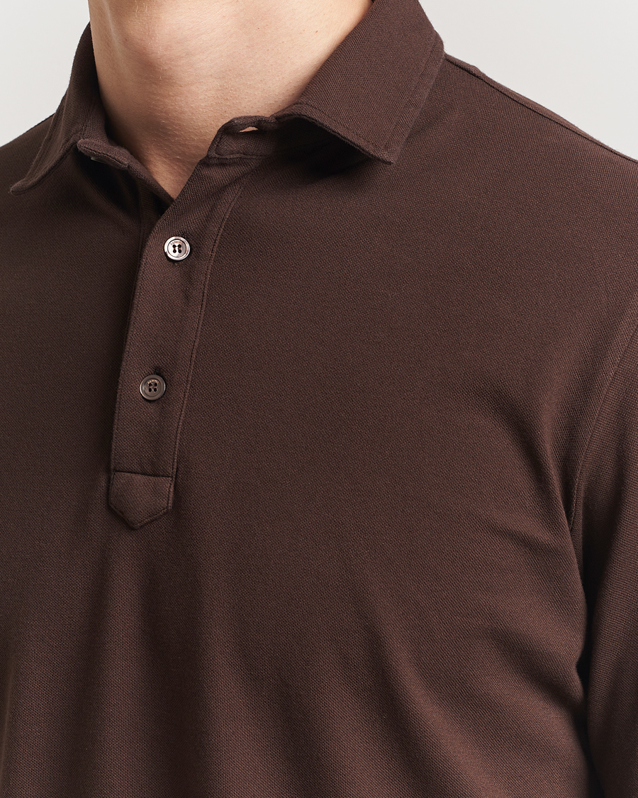 Herren | Poloshirts | Zanone | Soft Cotton Piquet Long Sleeve Polo Dark Brown