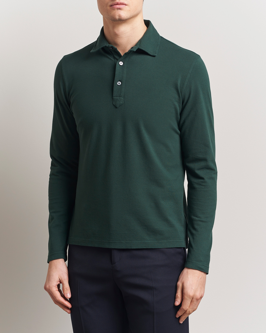 Herren | Poloshirts | Zanone | Soft Cotton Piquet Long Sleeve Polo Dark Green