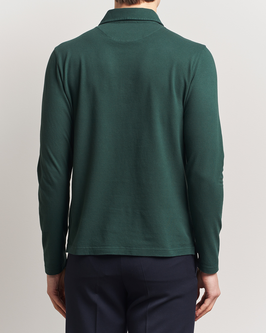 Herren | Poloshirts | Zanone | Soft Cotton Piquet Long Sleeve Polo Dark Green