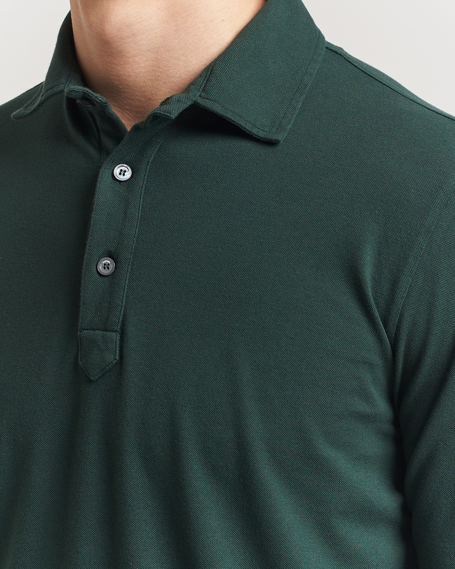 Herren | Poloshirts | Zanone | Soft Cotton Piquet Long Sleeve Polo Dark Green
