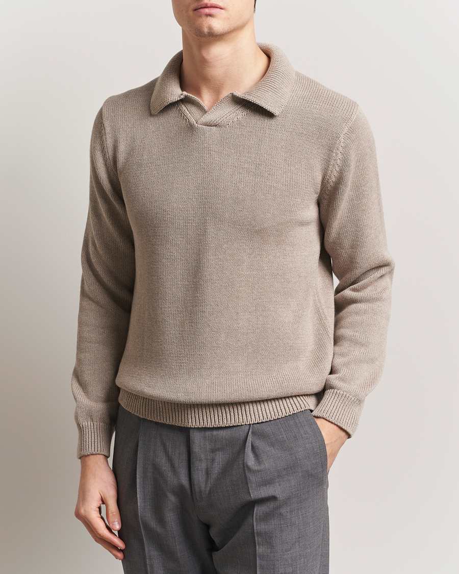Herren | Pullover | Zanone | Soft Cotton Long Sleeve Polo Beige