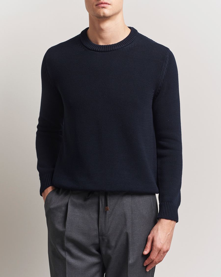 Herren | Pullover | Zanone | Soft Cotton Crewneck Sweater Navy