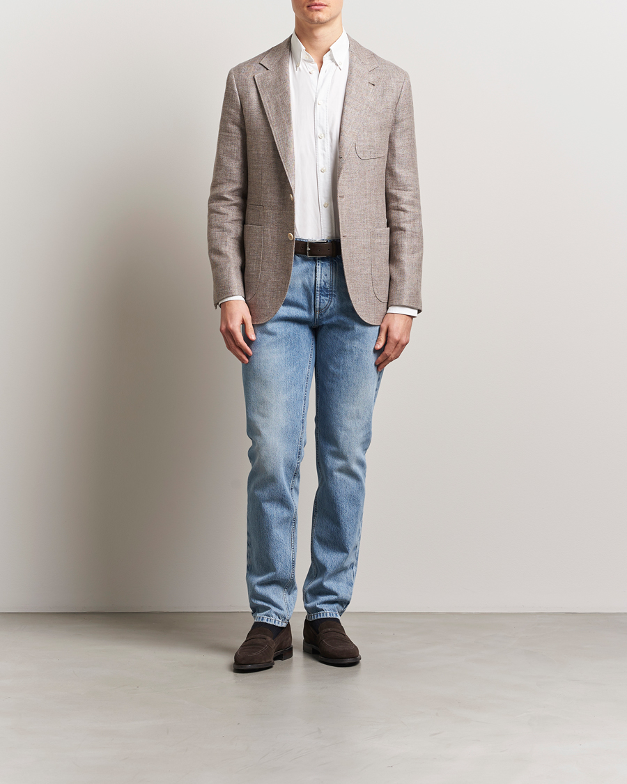Herren | Sakkos | Brunello Cucinelli | Single Breasted Linen Blend Twill Blazer Beige