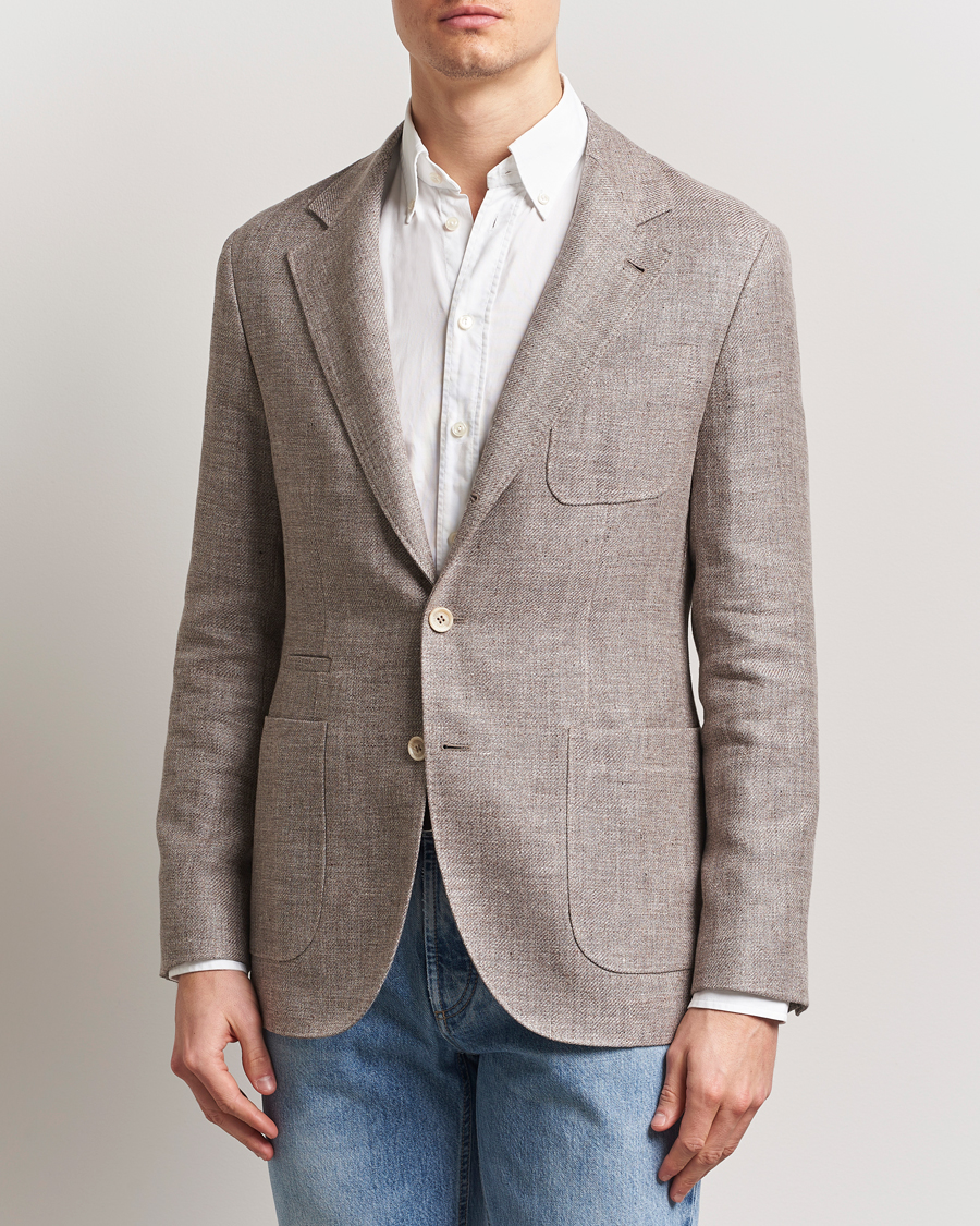 Herren | Sakkos | Brunello Cucinelli | Single Breasted Linen Blend Twill Blazer Beige