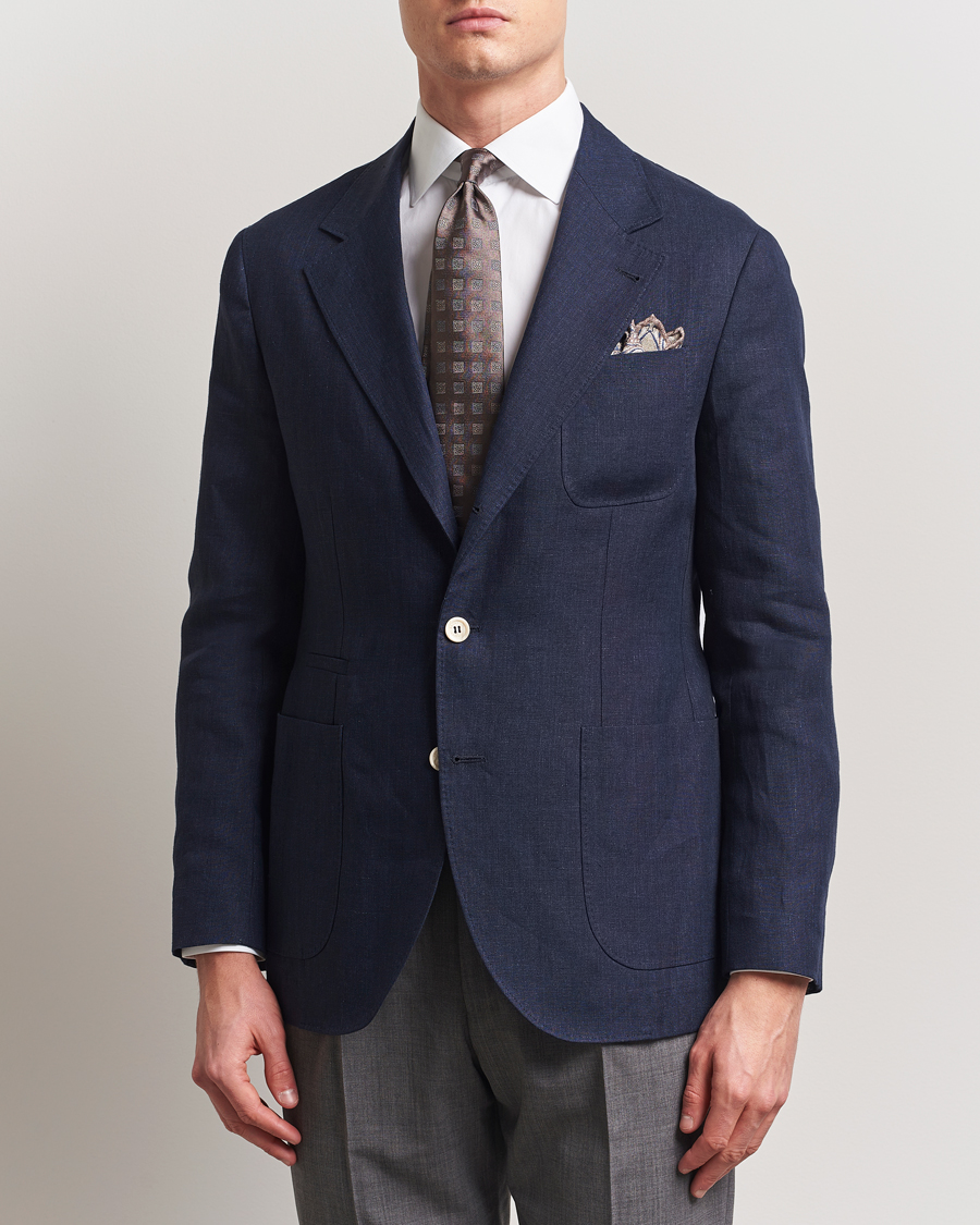 Herren | Sakkos | Brunello Cucinelli | Single Breasted Linen Blazer Navy