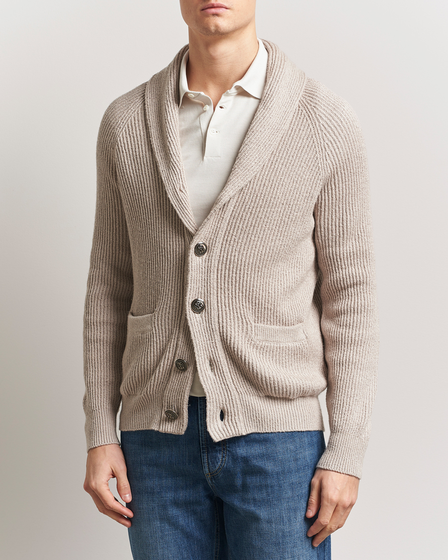 Herren | Pullover | Brunello Cucinelli | Heavy Rib Shawl Cardigan Beige