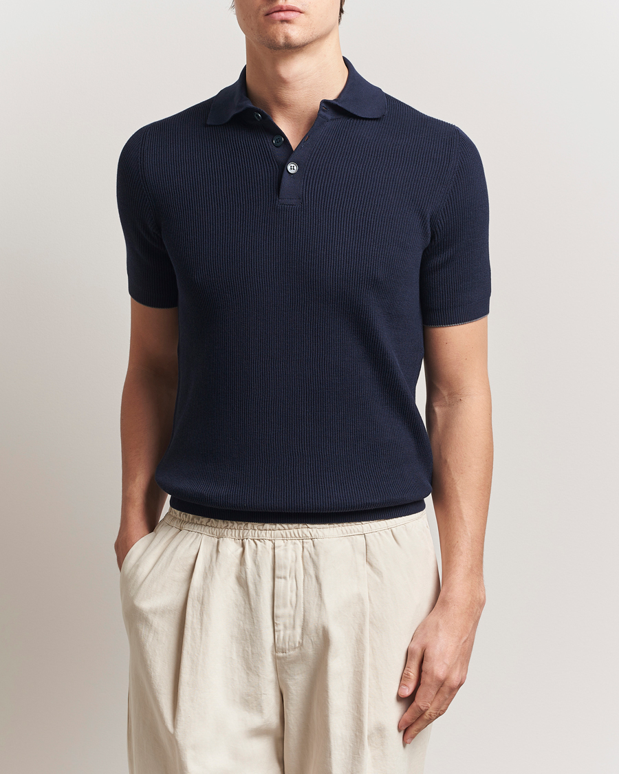 Herren | Poloshirts | Brunello Cucinelli | Cotton Rib Knitted Polo Navy