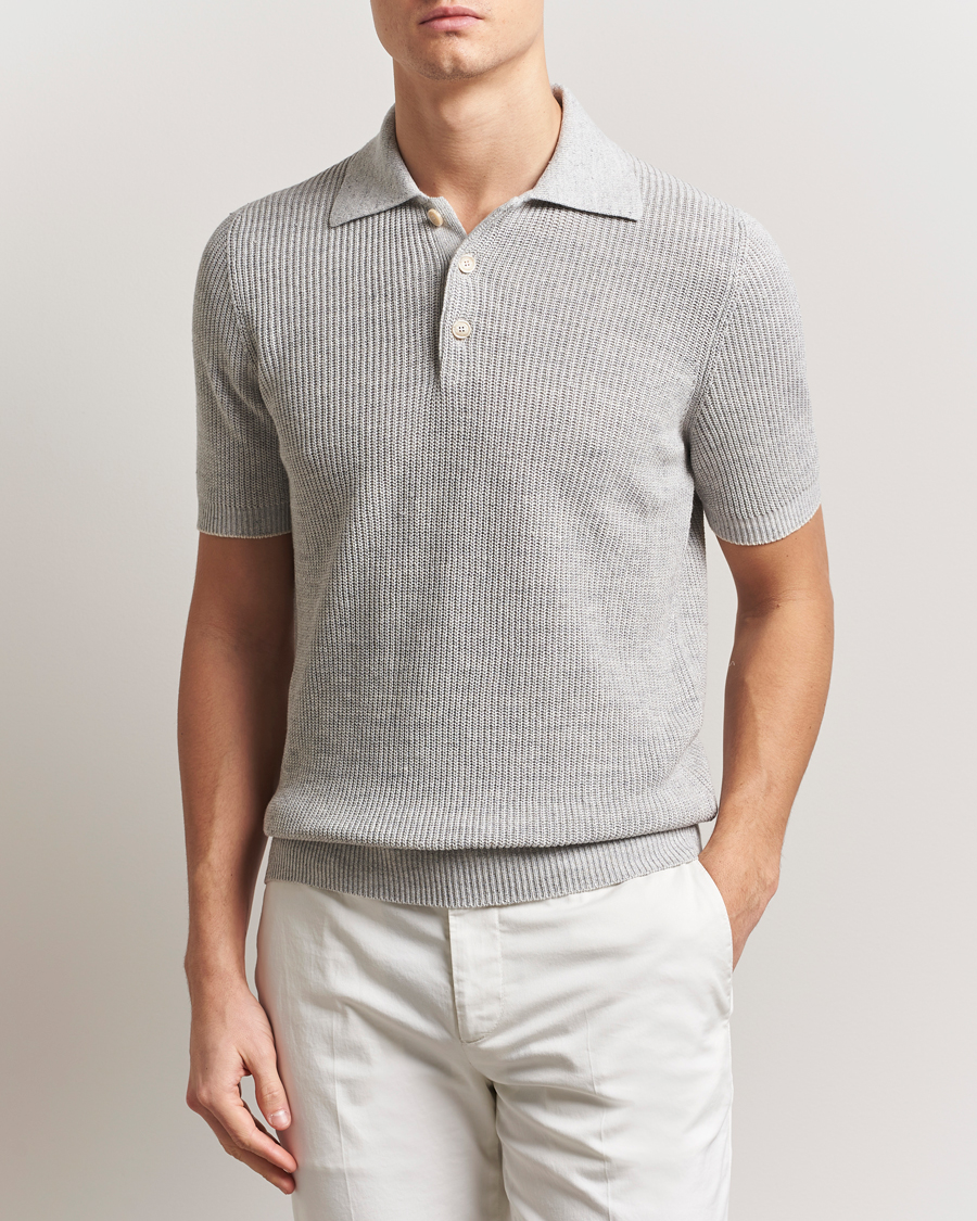 Herren | Poloshirts | Brunello Cucinelli | Linen Rib Knitted Polo Pearl Grey