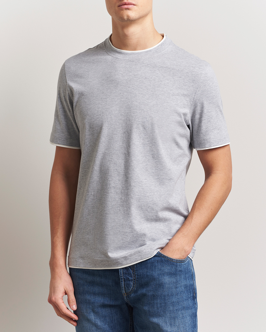 Herren | T-Shirts | Brunello Cucinelli | Short Sleeve Contrast T-Shirt Heather Grey