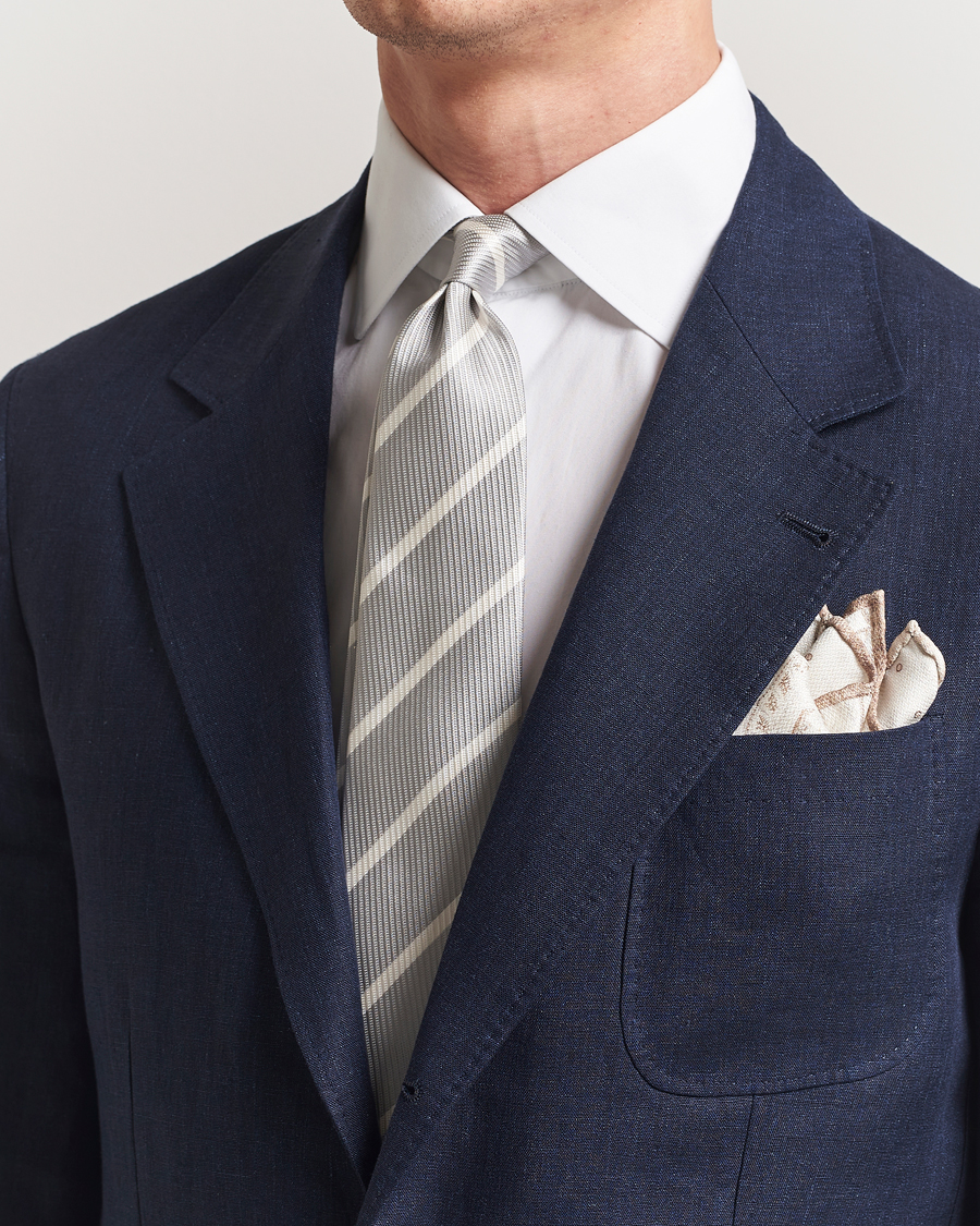 Herren | Krawatten | Brunello Cucinelli | Regimental Stripe Silk Tie Light Grey