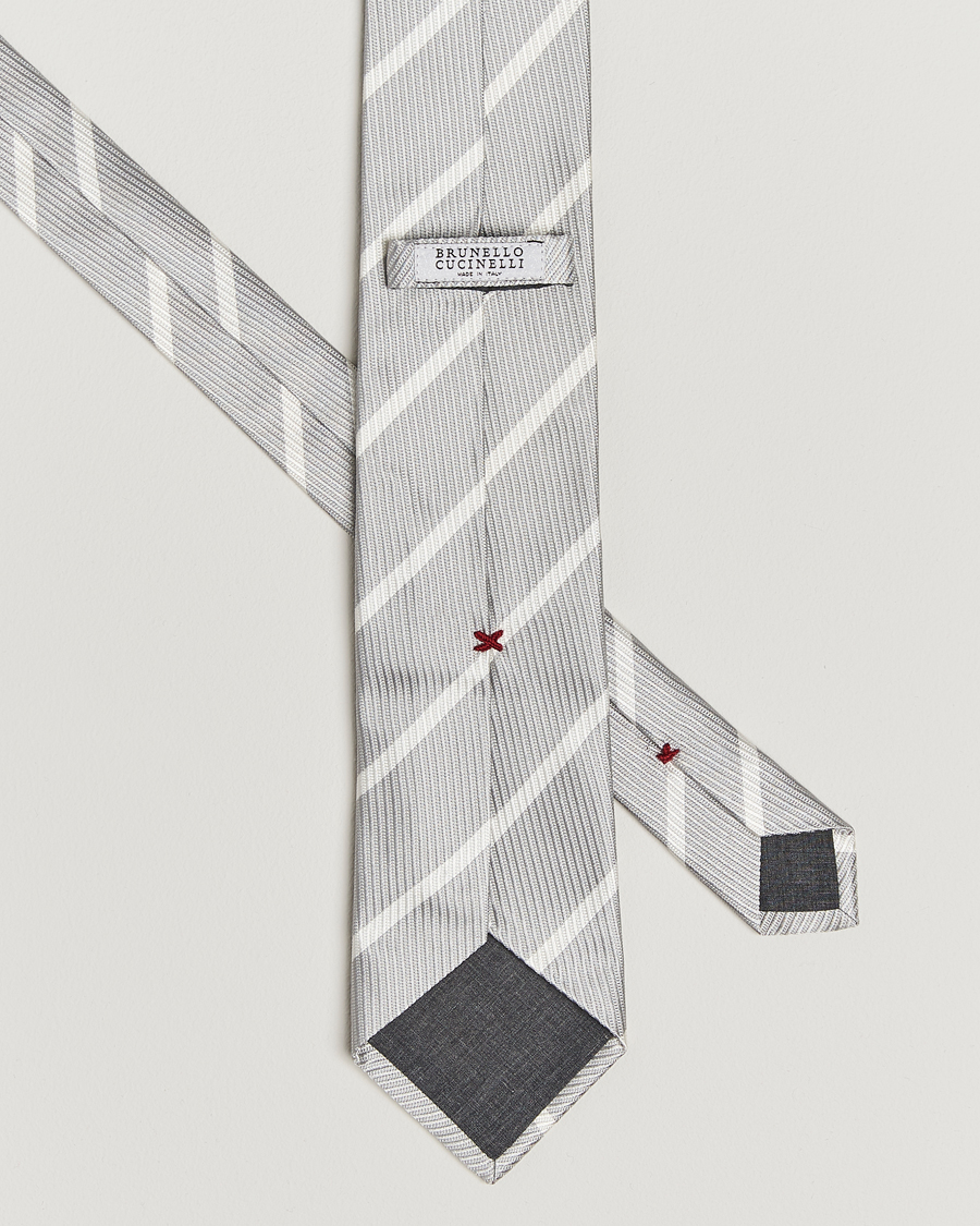 Herren | Krawatten | Brunello Cucinelli | Regimental Stripe Silk Tie Light Grey