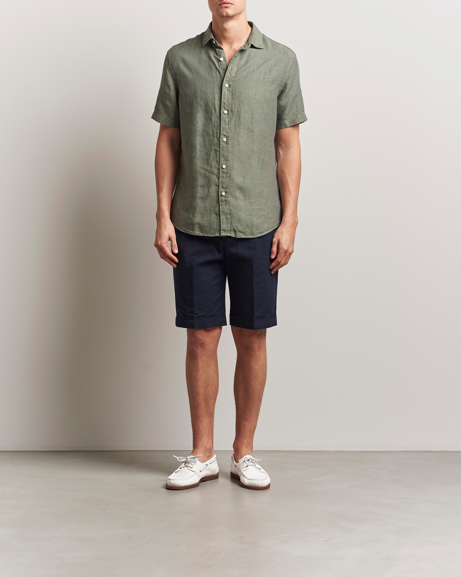 Herren | Hemden | Charles Tyrwhitt | Pure Linen Short Sleeve Slim Fit Shirt Olive