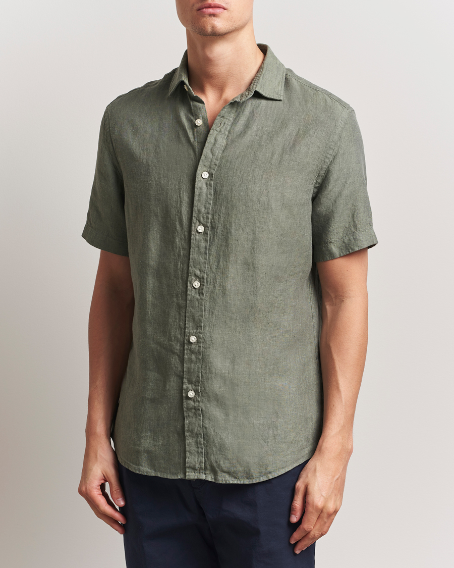 Herren | Hemden | Charles Tyrwhitt | Pure Linen Short Sleeve Slim Fit Shirt Olive