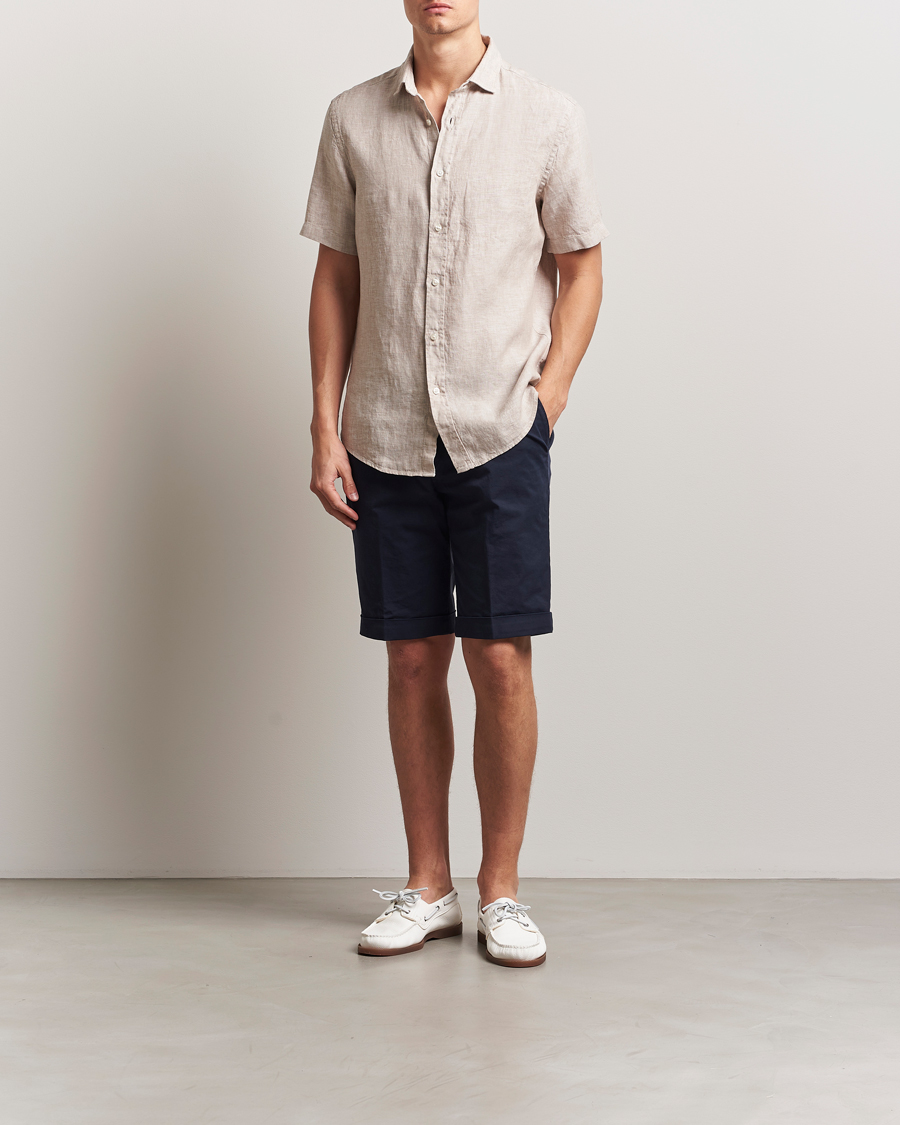 Herren | Hemden | Charles Tyrwhitt | Pure Linen Short Sleeve Slim Fit Shirt Oatmeal