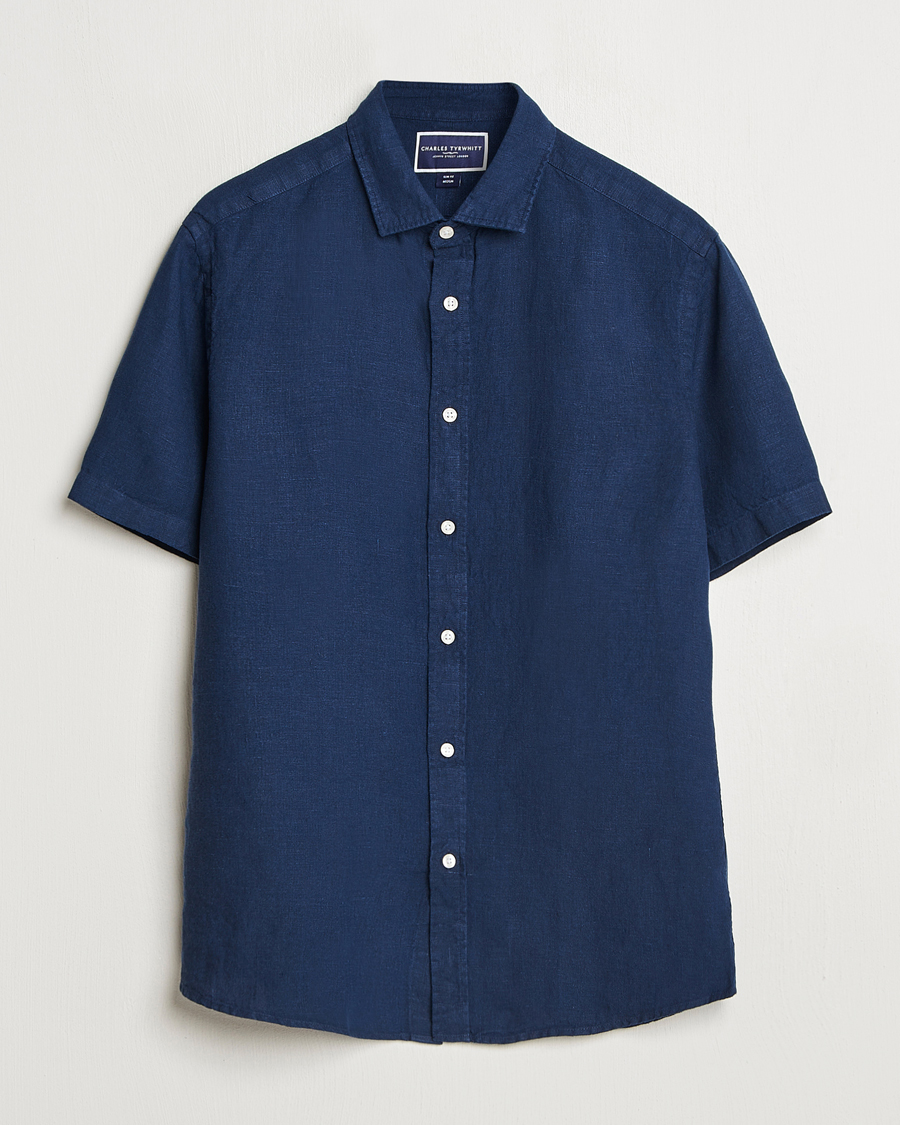 Herren | Hemden | Charles Tyrwhitt | Pure Linen Short Sleeve Slim Fit Shirt Navy