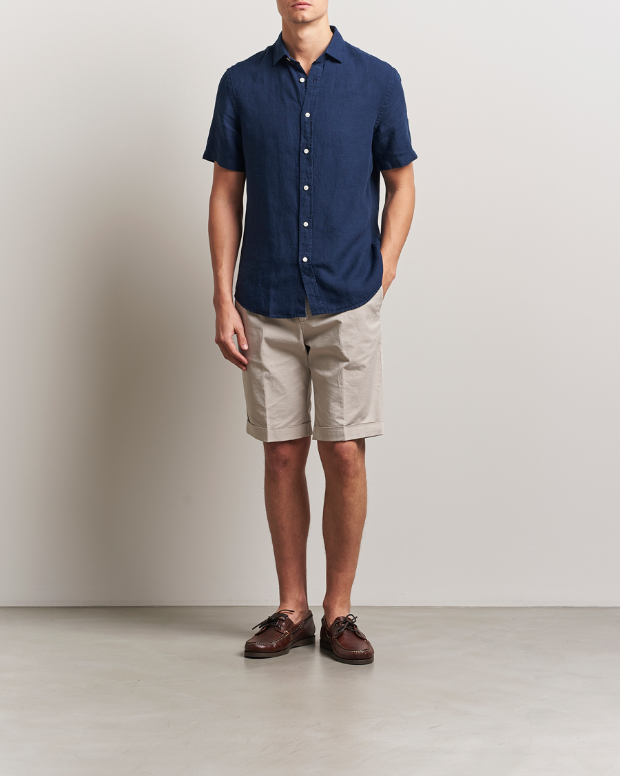 Herren | Hemden | Charles Tyrwhitt | Pure Linen Short Sleeve Slim Fit Shirt Navy
