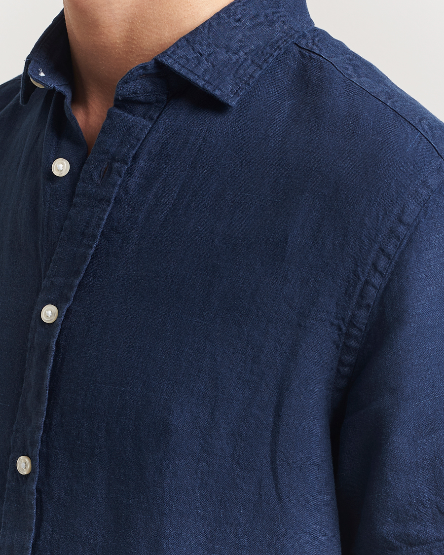Herren | Hemden | Charles Tyrwhitt | Pure Linen Short Sleeve Slim Fit Shirt Navy
