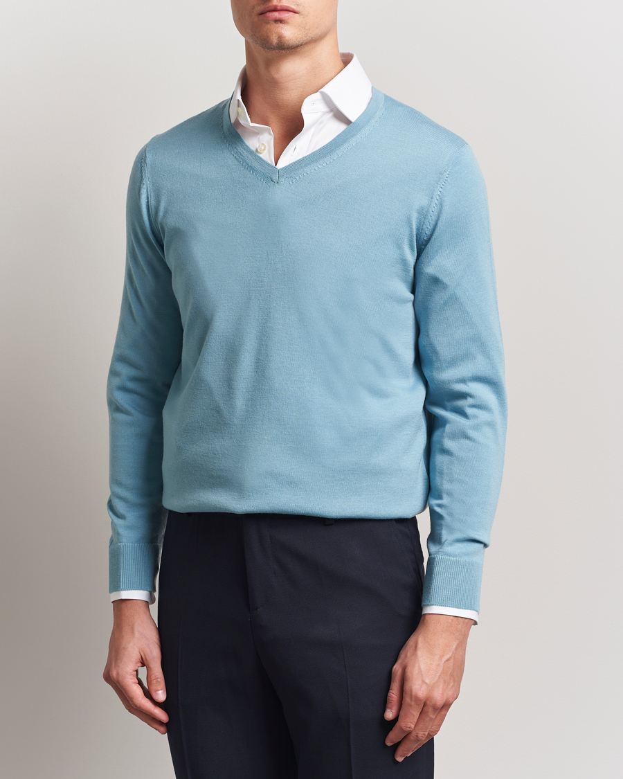 Herren | Pullover | Charles Tyrwhitt | Pure Merino V-Neck Jumper Aqua Green