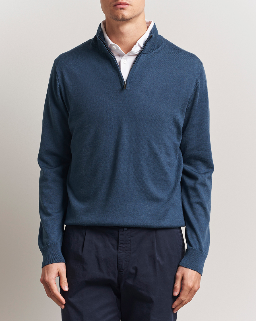 Herren | Pullover | Charles Tyrwhitt | Pure Merino Zip Neck Jumper Petrol Blue