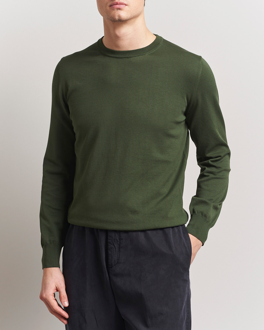Herren | Pullover | Canali | Cotton Crew Neck Pullover Dark Green