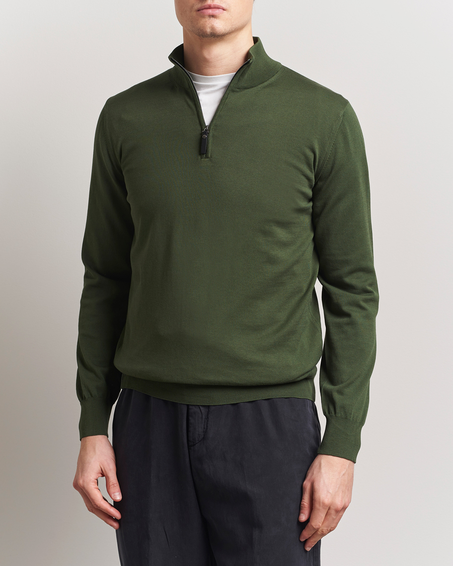 Herren | Pullover | Canali | Cotton Half Zip Dark Green