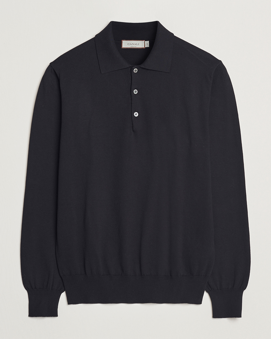 Herren | Pullover | Canali | Cotton Long Sleeve Polo Black