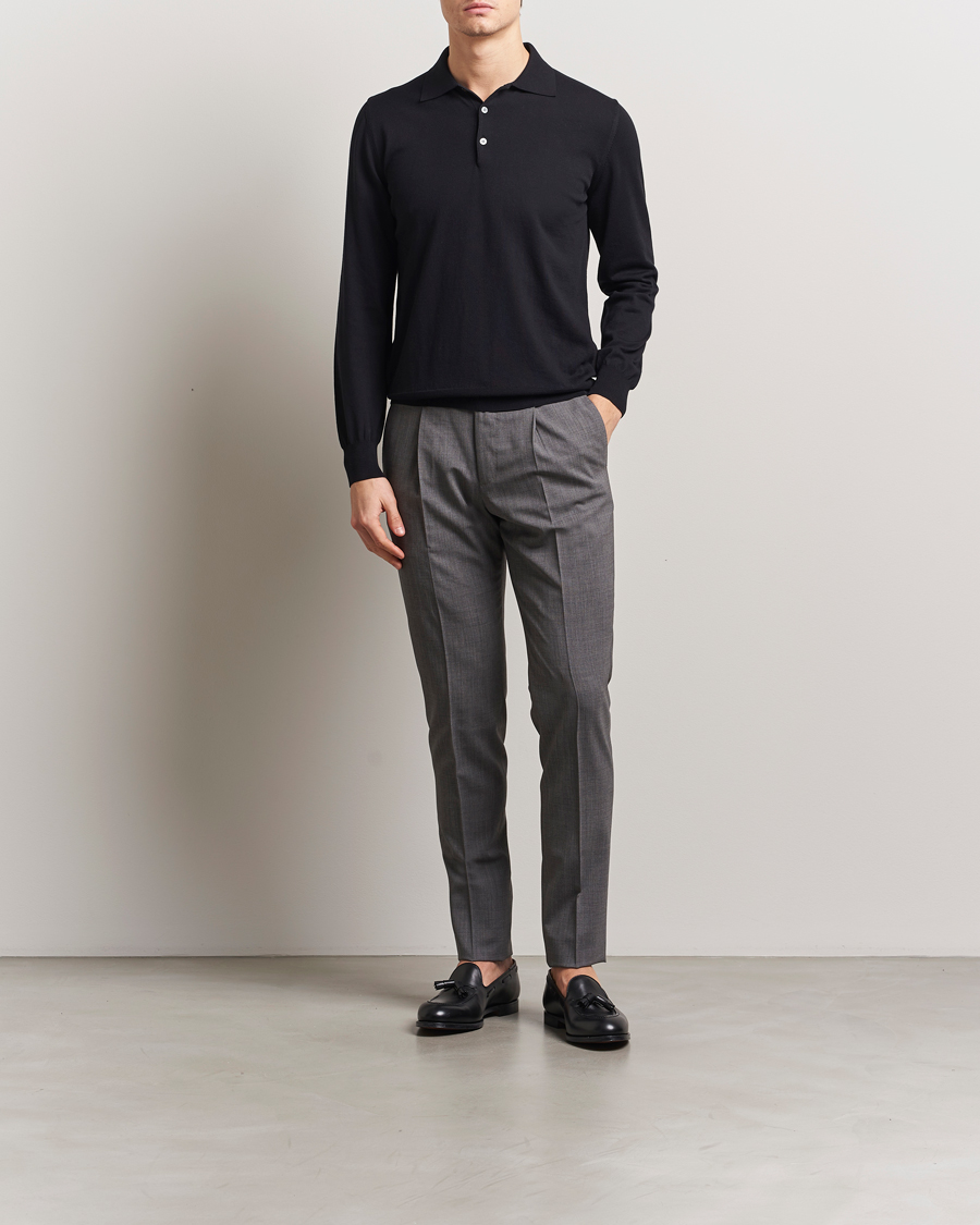 Herren | Pullover | Canali | Cotton Long Sleeve Polo Black