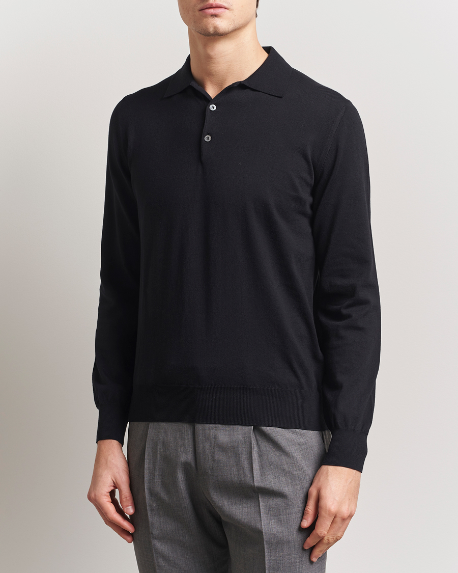 Herren | Pullover | Canali | Cotton Long Sleeve Polo Black