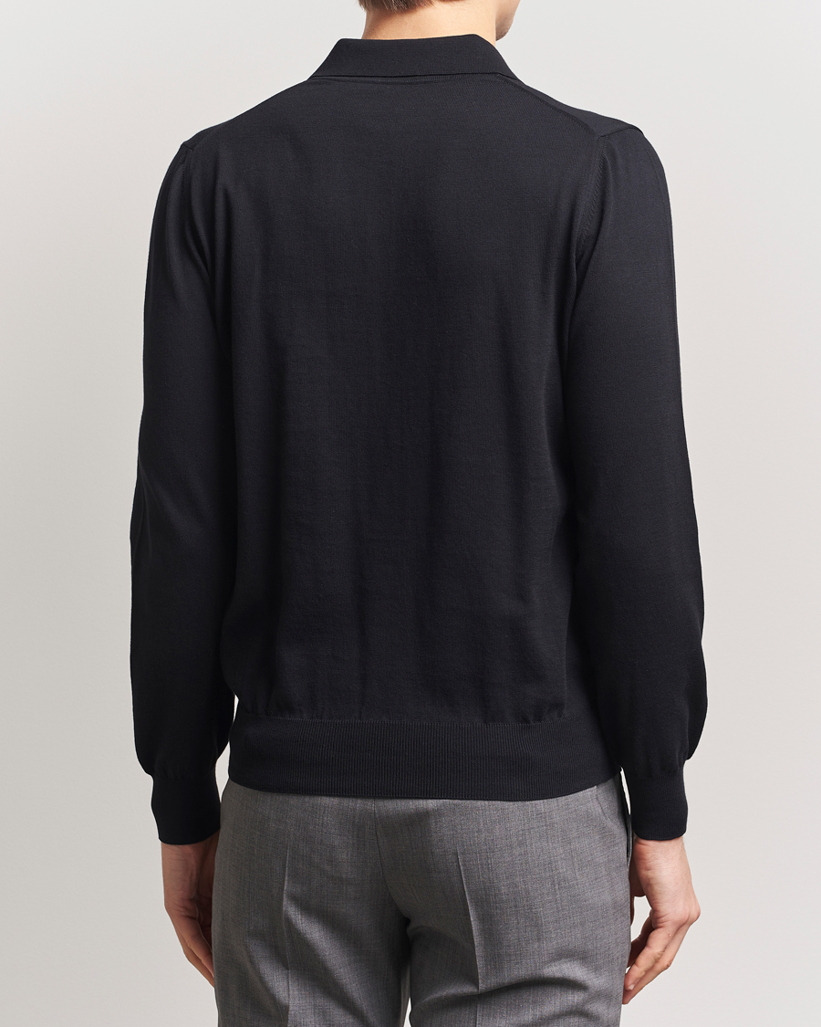Herren | Pullover | Canali | Cotton Long Sleeve Polo Black