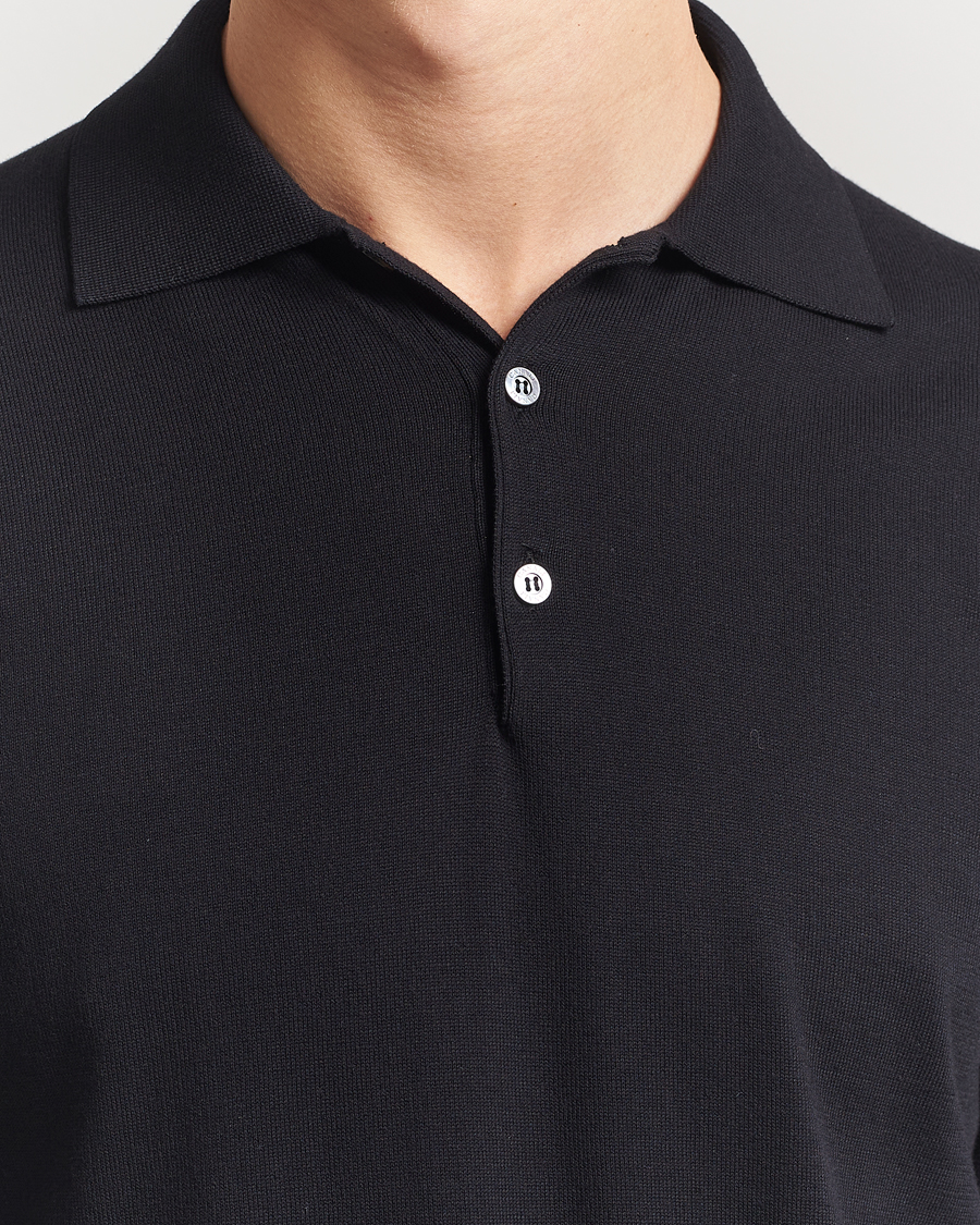 Herren | Pullover | Canali | Cotton Long Sleeve Polo Black
