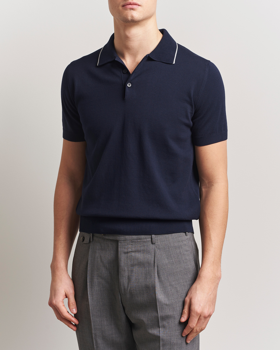 Herren | Poloshirts | Canali | Contrast Short Sleeve Polo Navy