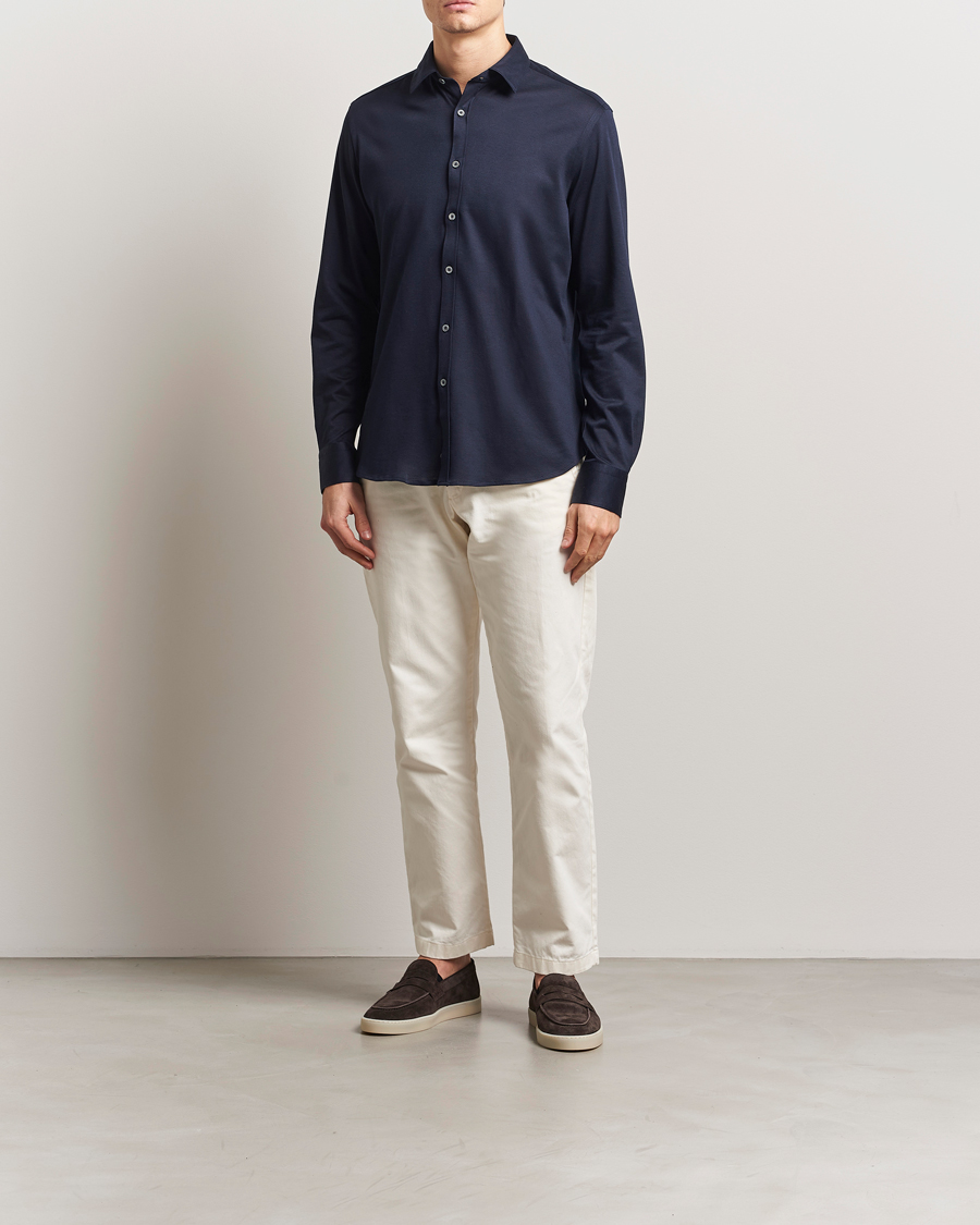 Herren | Hemden | Canali | Slim Fit Jersey Shirt Navy