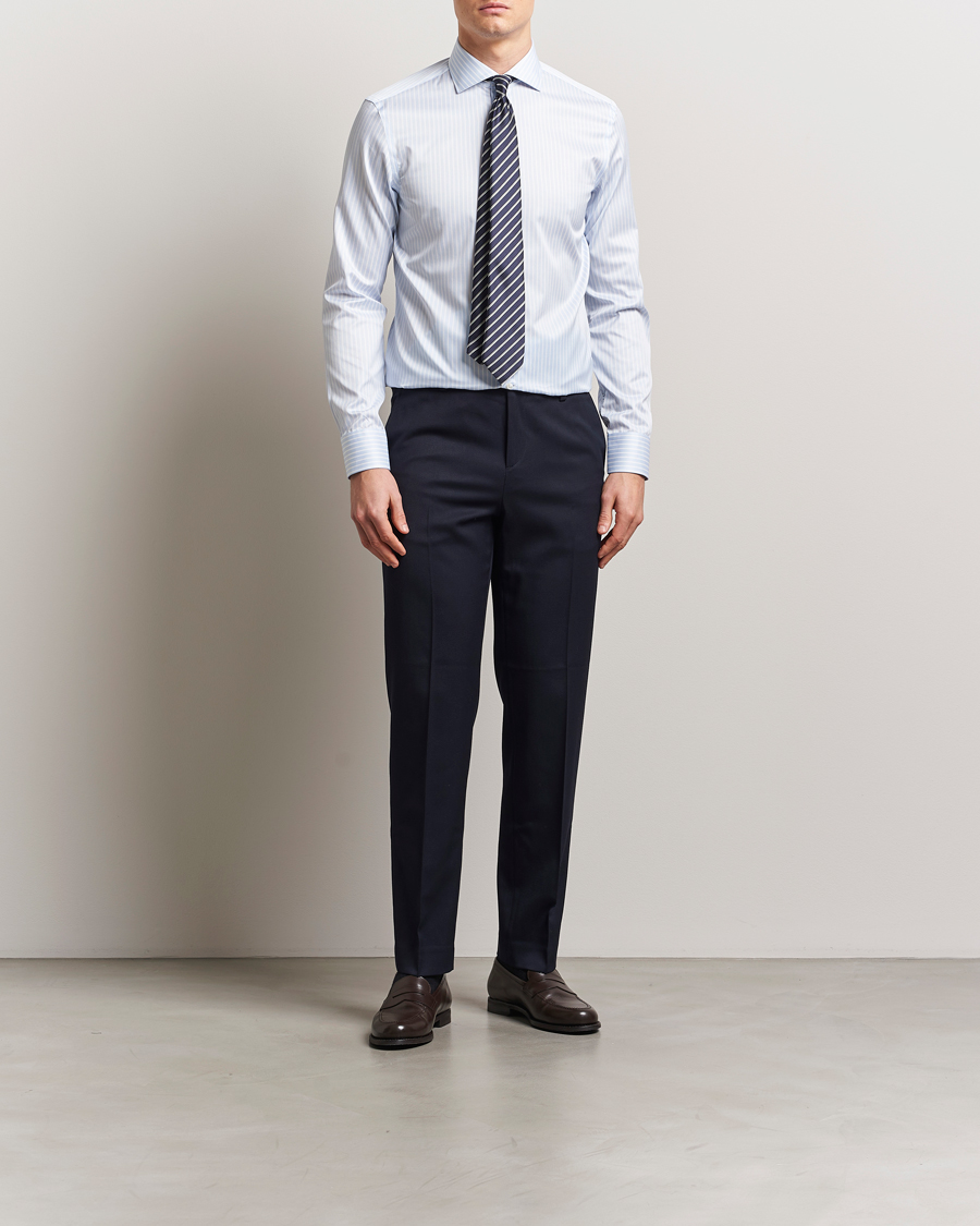 Herren | Hemden | Canali | Slim Fit Striped Cotton Shirt Light Blue