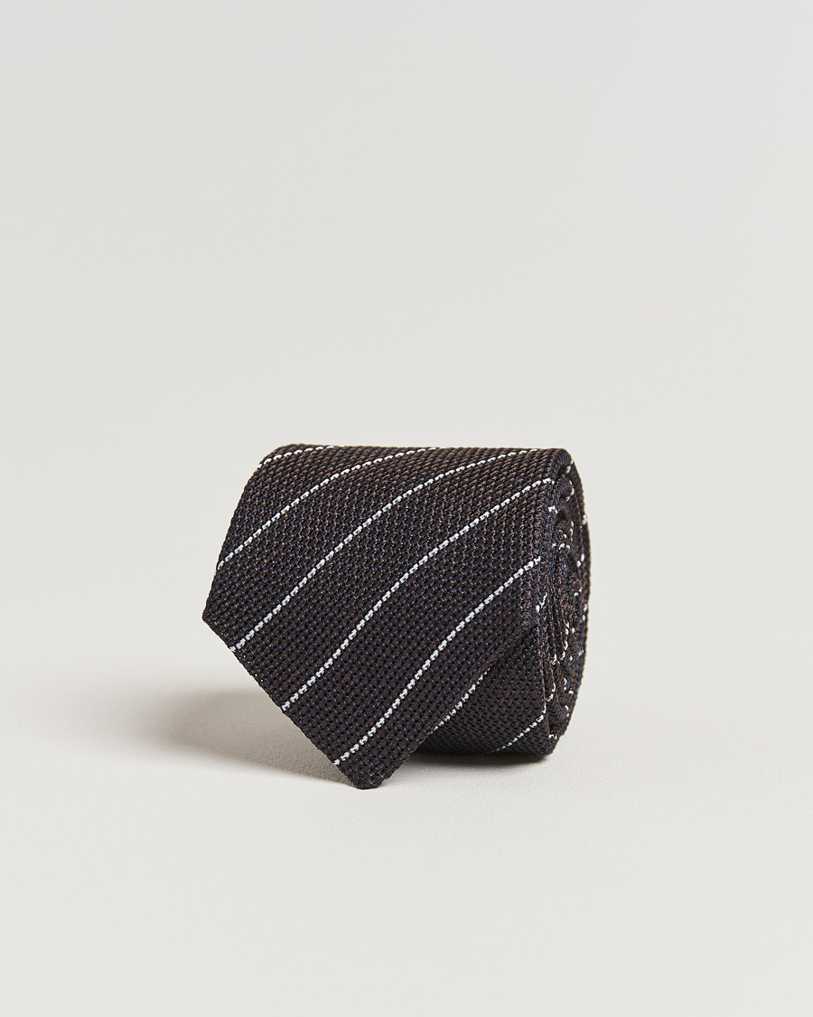 Herren | Krawatten | Canali | Garza Regimental Stripe Silk Tie Dark Brown
