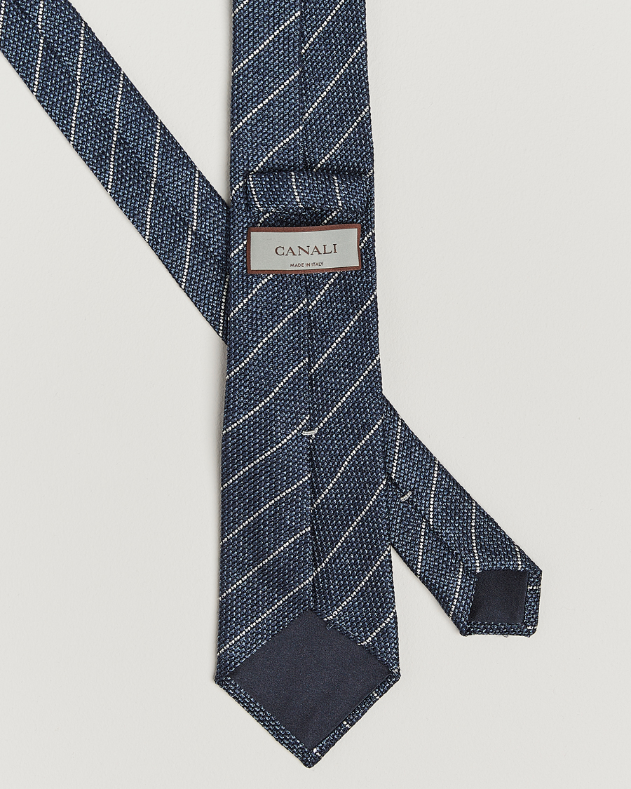 Herren | Krawatten | Canali | Garza Regimental Stripe Silk Tie Dark Blue