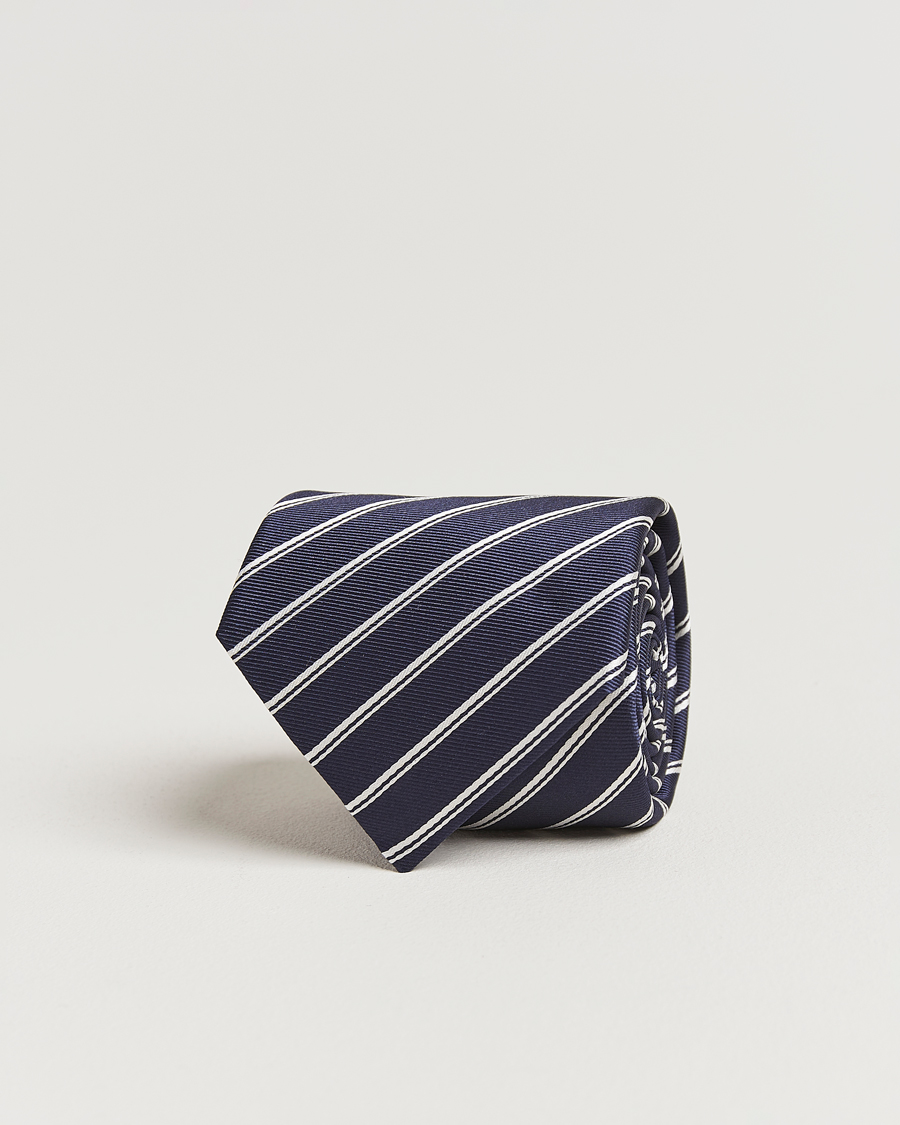 Herren | Krawatten | Canali | Regimental Stripe Silk Tie Navy