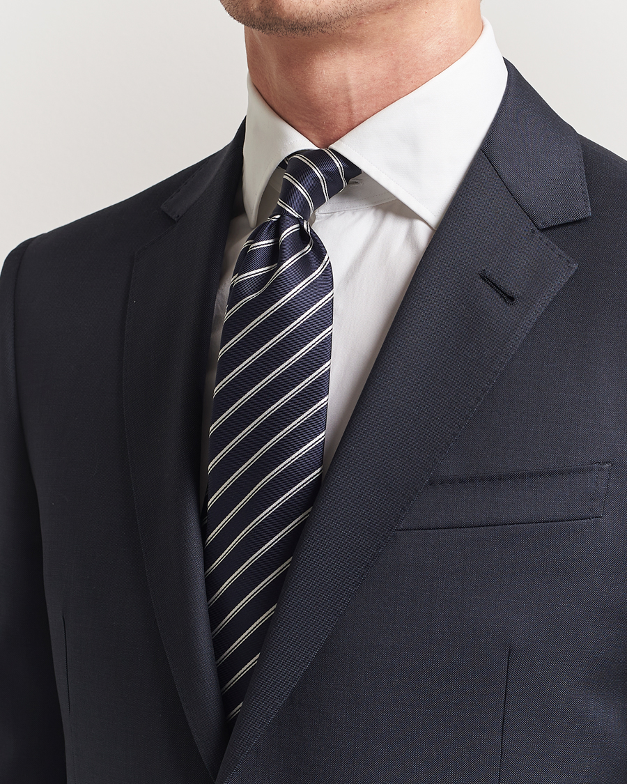 Herren | Krawatten | Canali | Regimental Stripe Silk Tie Navy