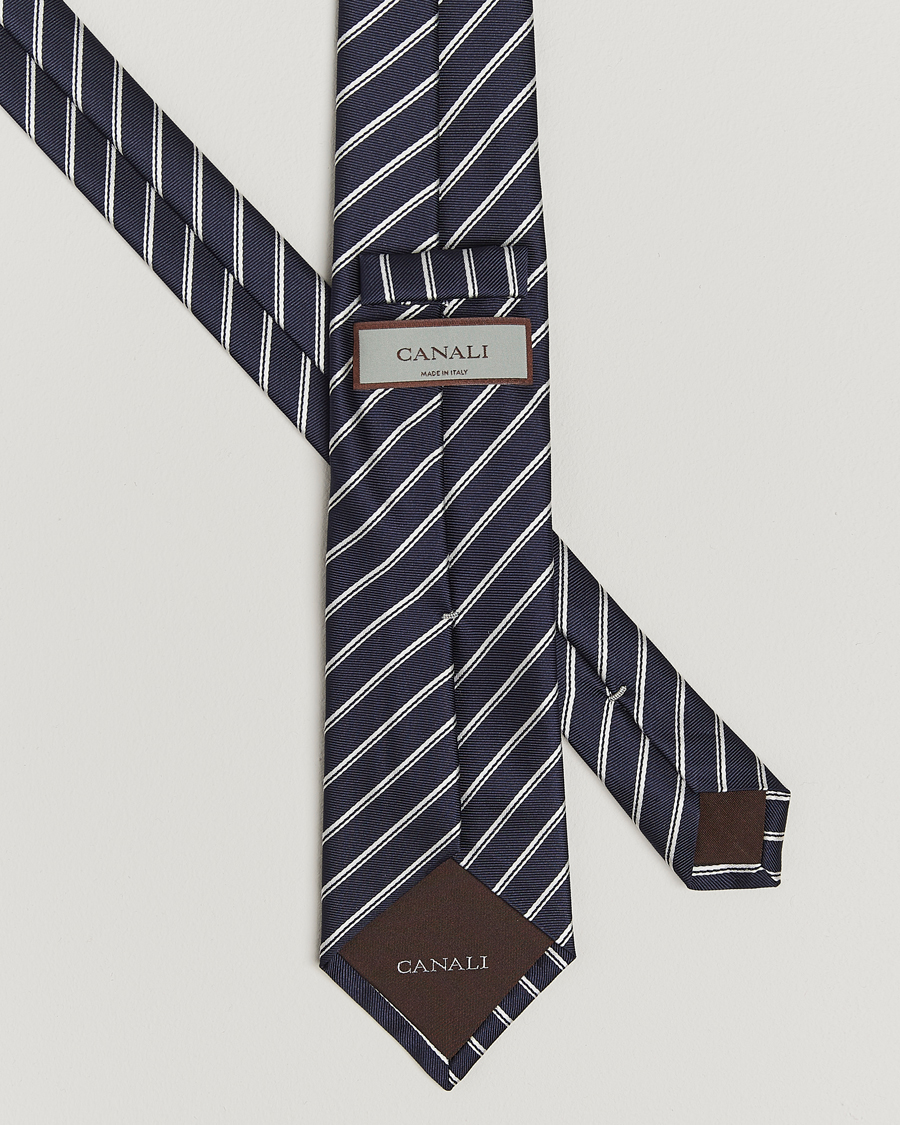Herren | Krawatten | Canali | Regimental Stripe Silk Tie Navy