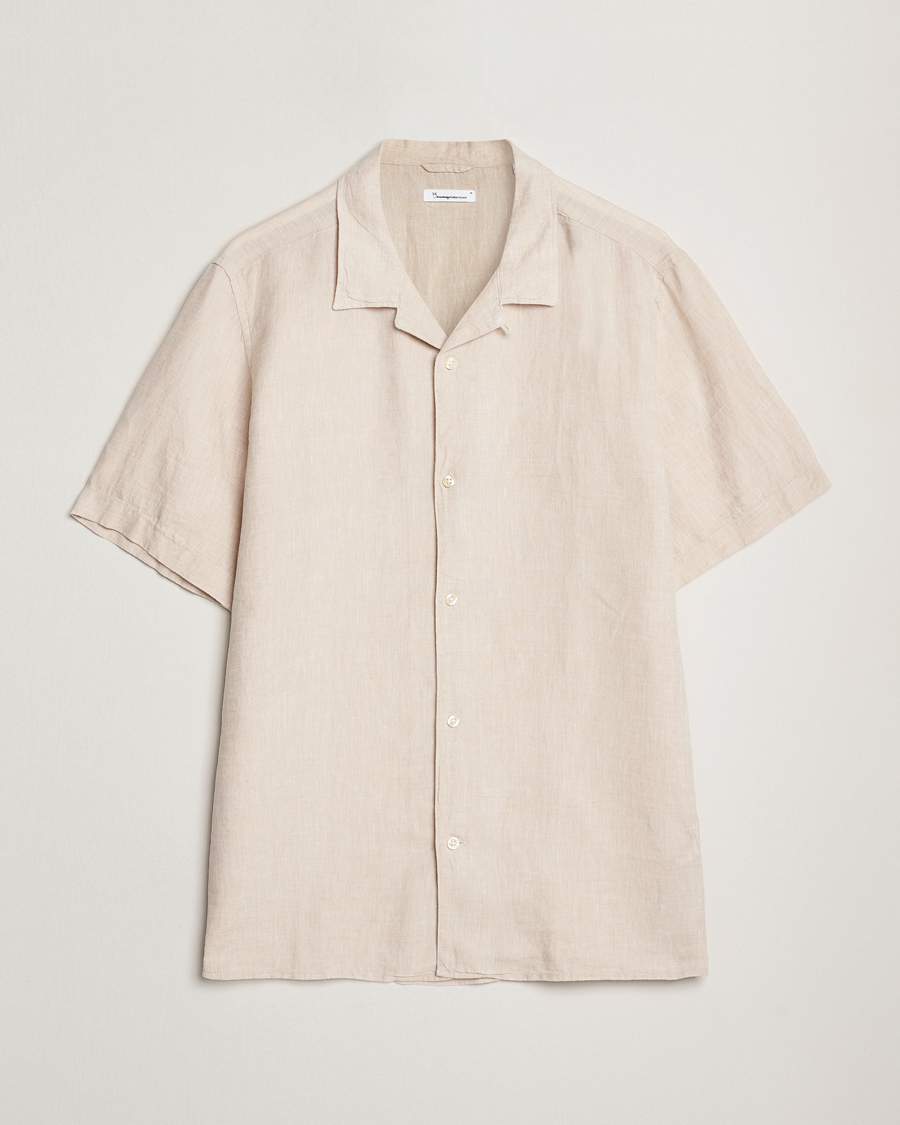 Herren | Hemden | KnowledgeCotton Apparel | Short Sleeve Linen Resort Shirt Light Feather Grey