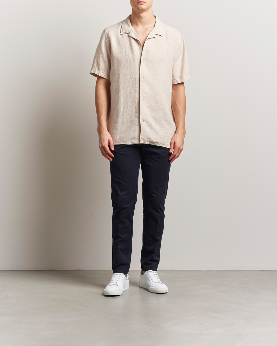 Herren | Hemden | KnowledgeCotton Apparel | Short Sleeve Linen Resort Shirt Light Feather Grey