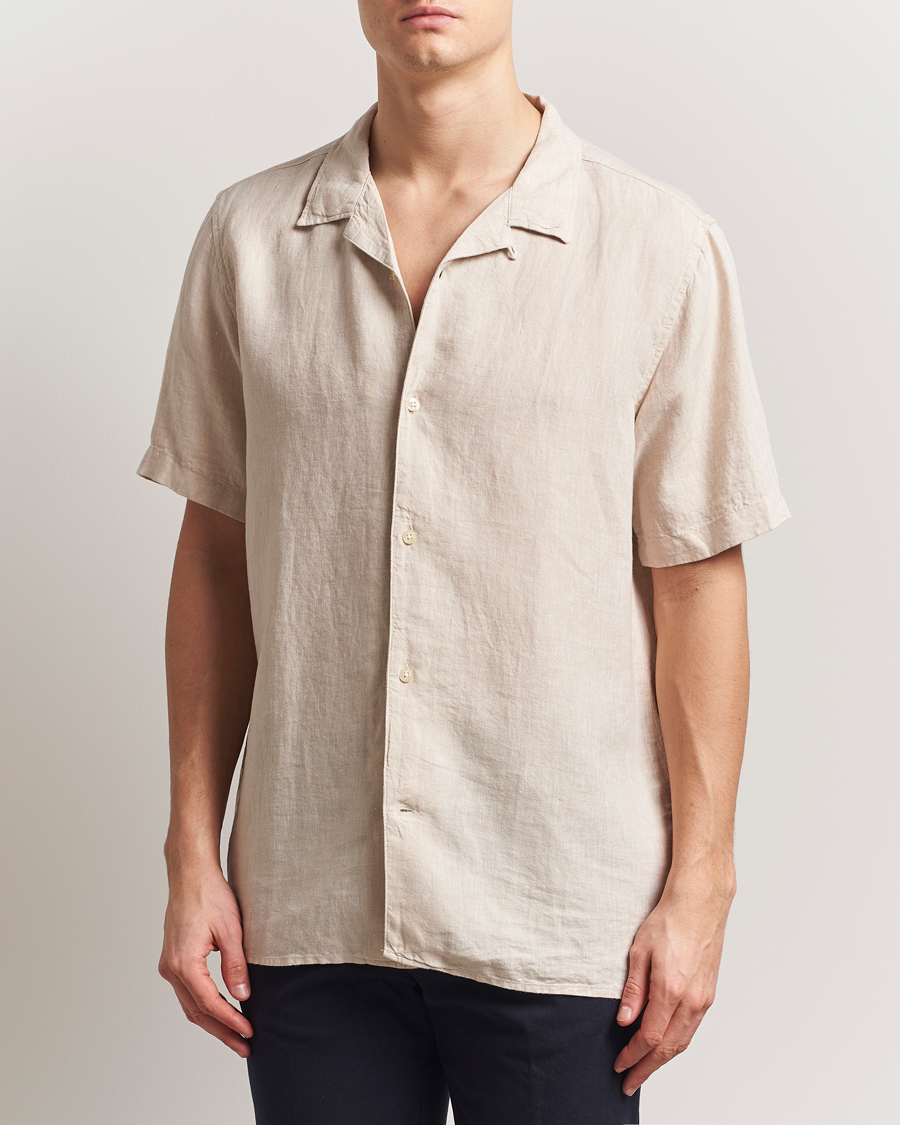 Herren | Hemden | KnowledgeCotton Apparel | Short Sleeve Linen Resort Shirt Light Feather Grey