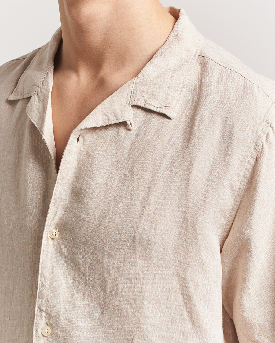 Herren | Hemden | KnowledgeCotton Apparel | Short Sleeve Linen Resort Shirt Light Feather Grey