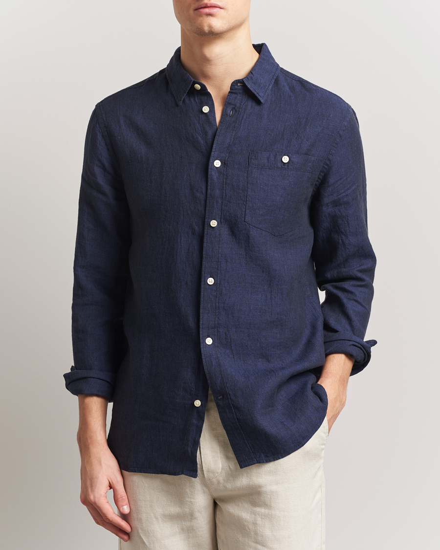 Herren | Hemden | KnowledgeCotton Apparel | Regular Linen Shirt Total Eclipse