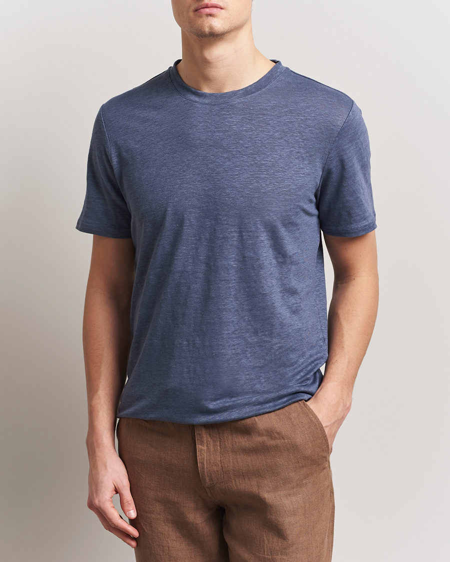 Herren | T-Shirts | KnowledgeCotton Apparel | Organic Linen T-Shirt Vintage Indigo