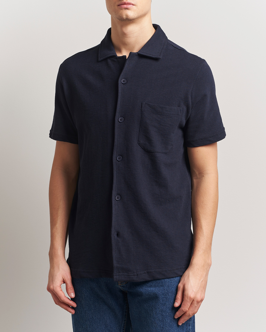 Herren | Hemden | KnowledgeCotton Apparel | Short Sleeve Boucle Shirt Night Sky